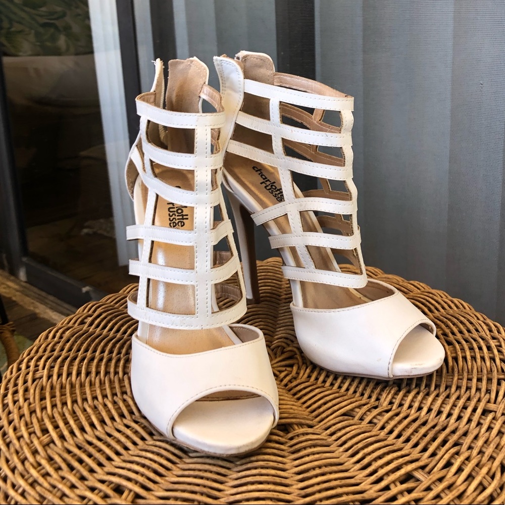 White cage stilettos